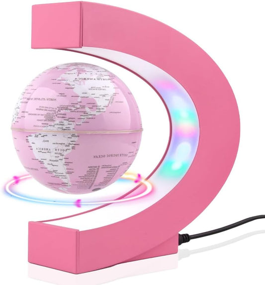 Multi-Color Changing Self-Rotating Magnetic Levitating Globe, Floating Globe with LED Lights, Desktop Decorative Globe, Great Gifts for Ladies/Mothers/Wives/Girlfriends/Girls (Pink)