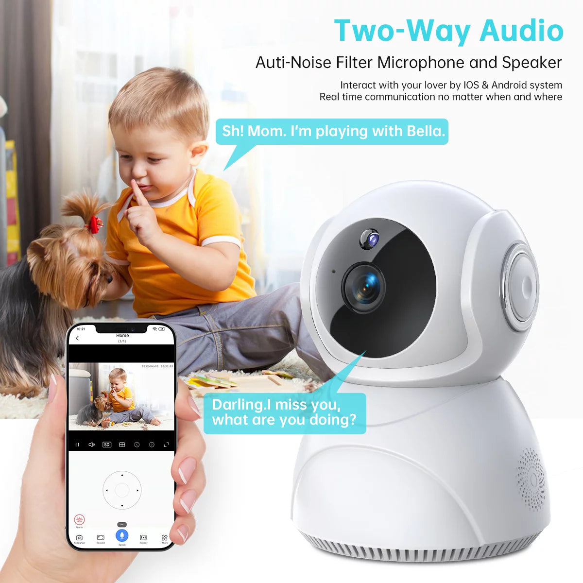 2K Indoor Security Camera for Baby Monitor, Dog Camera with Motion Detection, 2-Way Audio & Night Vision, Wifi Nanny Camera with Safety Alerts, Cloud & SD Card Storage