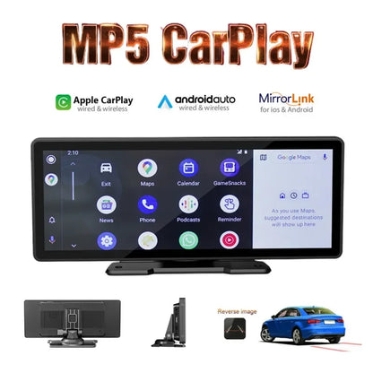 10.26 Inch Car Monitor Wireless Carplay /Android-Auto HD Screen Camera Bluetooth FM Transmitter USB TF Video Player